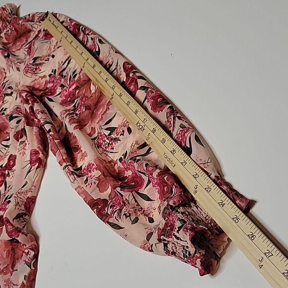 2X TORRID LIGHTWEIGHT CHIFFON FLORAL LONG SLEEVE PINK RED BLOUSE TOP - Picture 4 of 10